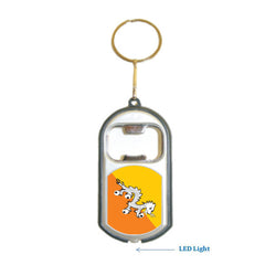 Bhutan Flag 3 in 1 Bottle Opener LED Light KeyChain KeyRing Holder