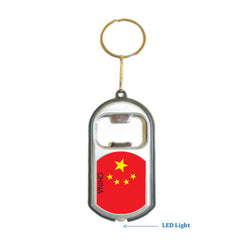 China Flag 3 in 1 Bottle Opener LED Light KeyChain KeyRing Holder