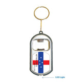 Netherlands Antilles Flag 3 in 1 Bottle Opener LED Light KeyChain KeyRing Holder