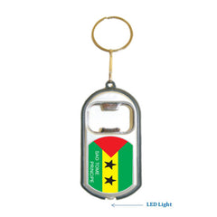 Sao Tome Principe Flag 3 in 1 Bottle Opener LED Light KeyChain KeyRing Holder