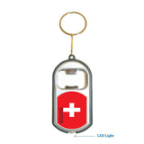 Swiss Flag 3 in 1 Bottle Opener LED Light KeyChain KeyRing Holder