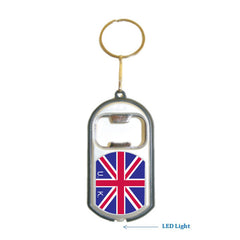 U K Flag 3 in 1 Bottle Opener LED Light KeyChain KeyRing Holder