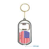 U S A Flag 3 in 1 Bottle Opener LED Light KeyChain KeyRing Holder